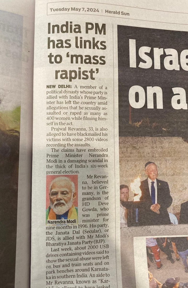 This is a newspaper in Australia

Modi is bringing down the reputation of our whole country.

#WorldRedCrossDay #DCvRR #rabindranath #ambani #MIvsSRH #KanganaRanaut #Haryana #SilambarasanTR #KamalHaasan #stockmarketcrash #SupremeCourt #GodiMedia #MetGala #eurovisiongr #matura2024