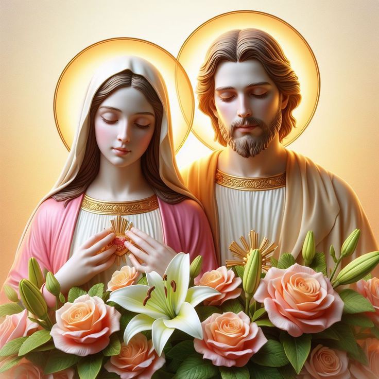Eis aqui os dois corações que mais amaram Jesus na Terra : o Imaculado Coração de Maria e o Castissimo Coração de São José !!!