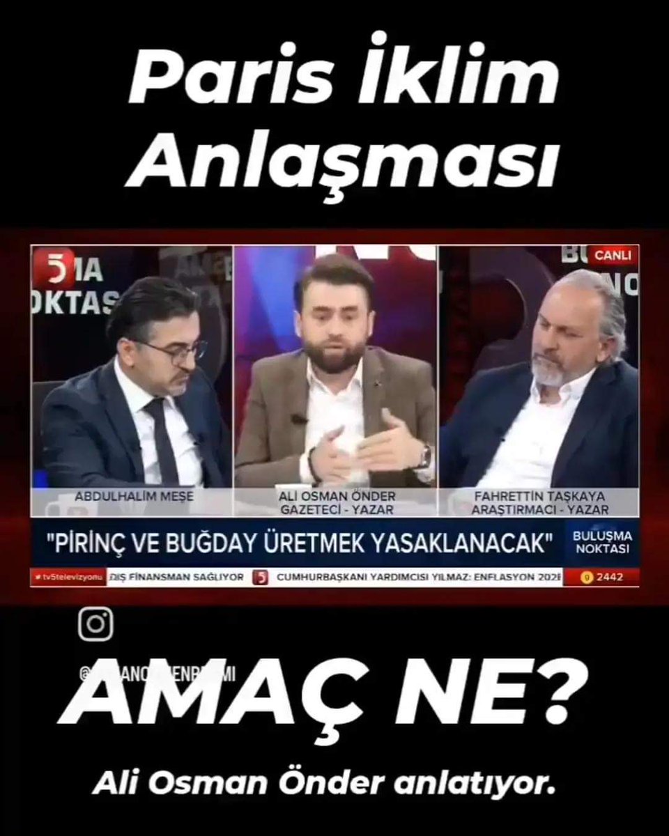 Paris İklim Anlaşmasının Bir Bölümünde, Hem İktidar ve Hem Muhalefetin İmzaladığı O Şartlardan Bir Kaçı‼️ ➖️Pirinç ve Buğday Üretimi Yasaklanacak ➖️Avokado ve Muz Bahçeleri Yasaklanacak. ➖️Büyükbaş Hayvancılığa Büyük Oranda Kısıtlama...vs.-⬇️ @aliosmanonder34