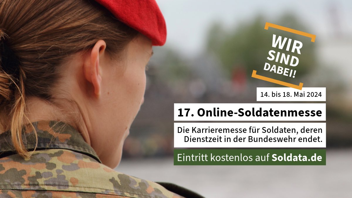 ▶️ Sie suchen neue berufliche Perspektiven zu Dienstzeitende? Besuchen Sie unseren virtuellen Messestand auf der #SOLDATA17 vom 14. – 18. Mai und entdecken Sie Ihre Karrieremöglichkeiten bei Rheinmetall. Wir freuen uns auf Sie! 🔗 soldata.de #Rheinmetall…