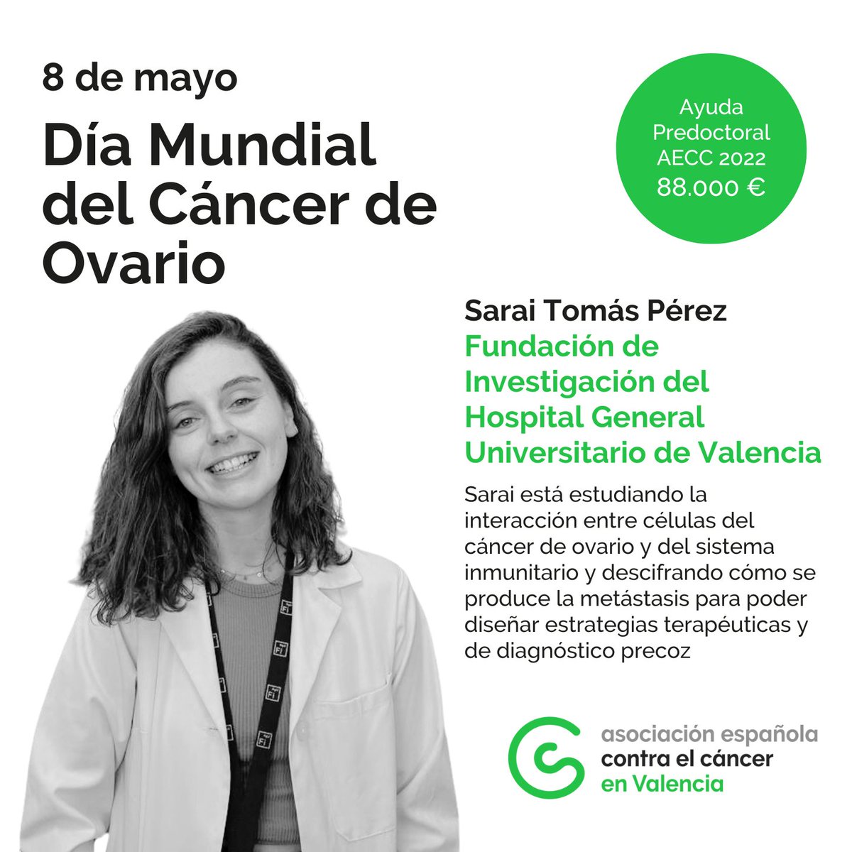 Con el apoyo de @ContraCancerEs , Sarai Tomás Pérez ,investigadora predoctoral de @fihguv , trabaja para entender la metástasis en el #cáncerdeovario y diseñar estrategias terapéuticas y de diagnóstico temprano #investigandoencáncer contraelcancer.es/es/investigaci…