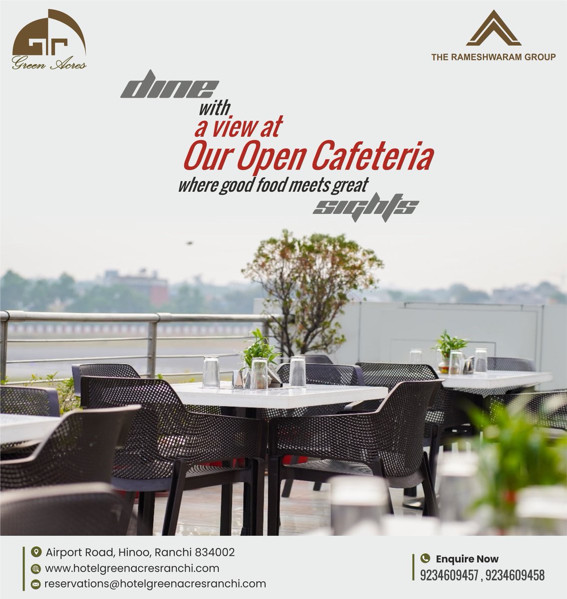 Green Acres: Enjoy View at our Open Cafeteria.
.
#rameshwaramgroups #greenacres #hospitality #hospitalityexcellence #food #foodiegram #hotel #hotelroom #hotelbooking #hotelsandresorts