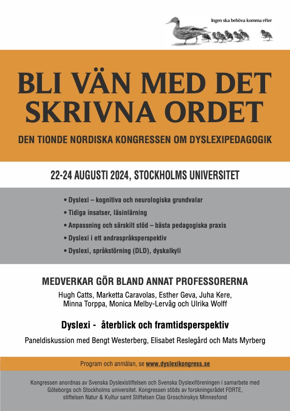 Jobber du i PP-tjenesten, Statped eller som spesialpedagog? Da bør du få med deg Dysleksikongressen i Stockholm. Dette er den største konferansen om lese og språkvansker i Norden. Her blir du oppdatert på ny praksisrelevant forskning og metodikk. Les mer: dyslexikongress.se