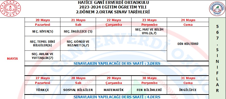 2023-2024 eğitim öğretim yılı 2. dönem 2. yazılı sınavlarımız tablodaki tarihlerde yapılacaktır. Geçerli bir mazereti veya raporlu olan öğrencilerimiz okul idaresine mazeret bildirip durumun uygunluğuna göre mazeret sınavlarına katılabilecektir. <a href="/bursailmem16/">Bursa İl Millî Eğitim Müdürlüğü</a> <a href="/niluferilcemem/">Nilüfer İlçe MEM</a>