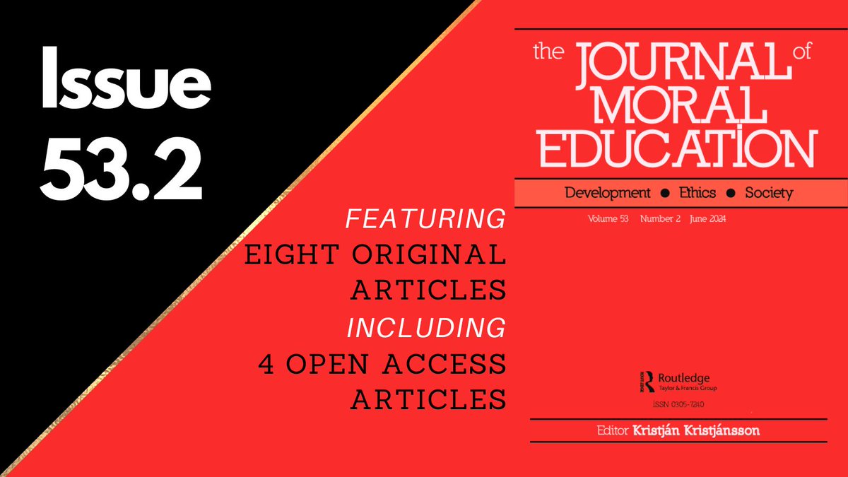 🚨 #NEWISSUE ALERT! 🚨 Read the latest #MoralEducation research in the new issue of JME! Articles on character education, wisdom, honesty, pro-social behaviour + more! Includes #OpenAccess 🔓 tandfonline.com/toc/cjme20/53/2 @AssocMoralEduc @APNMEorg @tandfeducation