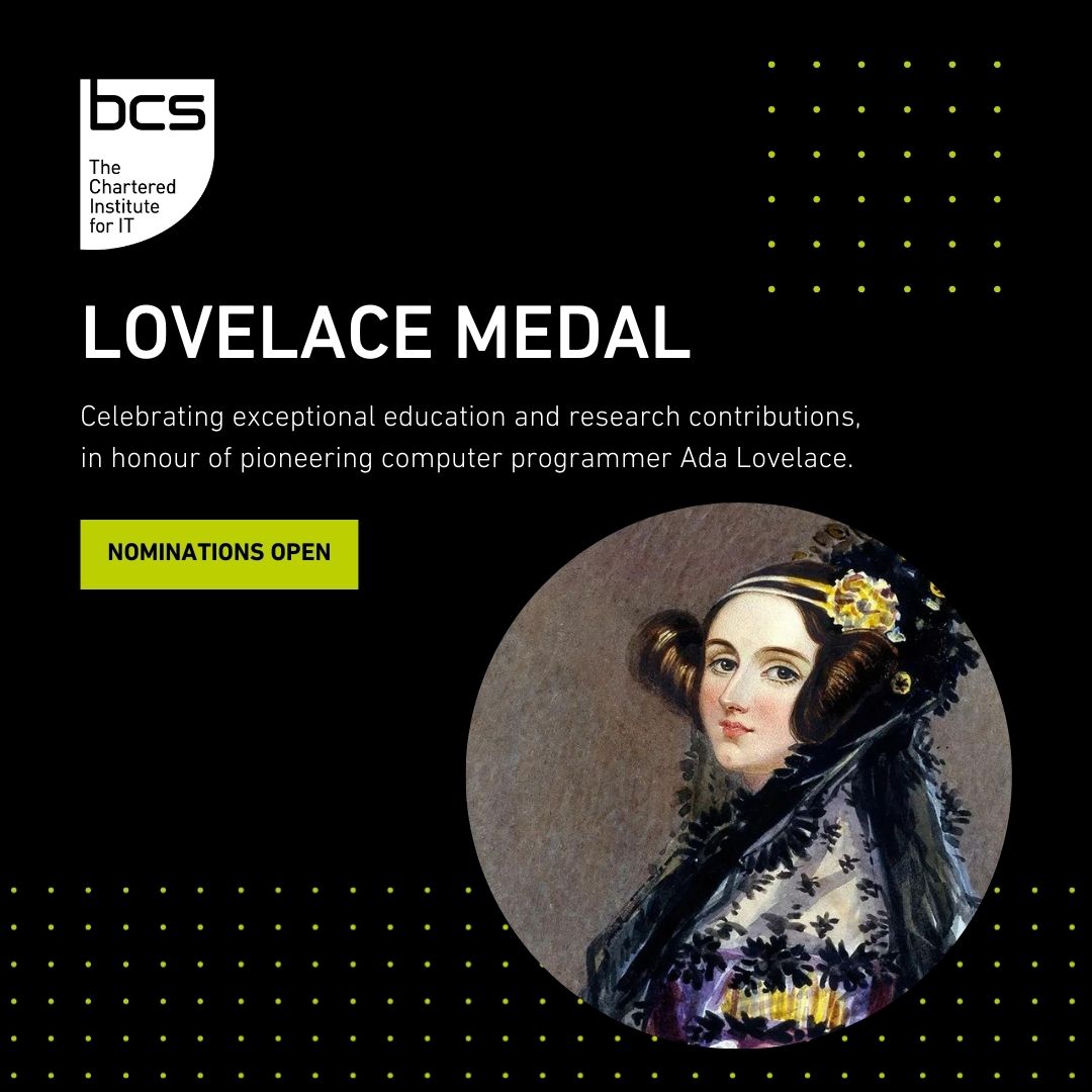 Have you submitted your nominations for the 2024 #BCSLovelaceMedal yet? Celebrate those who have made exceptional contributions to either the understanding and advancement of computing, or to computing education by nominating them today! hubs.ly/Q02qpD4q0