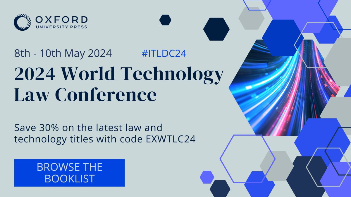 Browse our booklist of the latest law and technology titles from OUP to mark the #ITechLaw World Technology Law Conference 2024 taking place this week. 👉 Use code EXWTLC24 at checkout to save 30% oxford.ly/3weIFfS #ITLdc2024