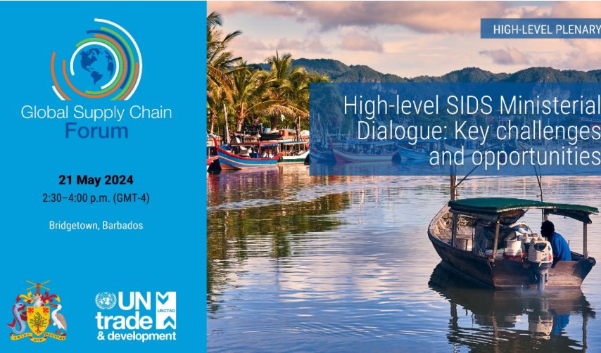 At @UNCTAD Global Supply Chain Forum in #Barbados there will be a Transport Ministerial Session with Ministers from 🇧🇧 🇧🇸 🇨🇼 🇩🇲 🇧🇿 🇸🇨 🇲🇭 🇹🇻 🇫🇯 🇲🇶 leading to a Ministerial Statement that will be sent to @UNOHRLLS #SIDS4