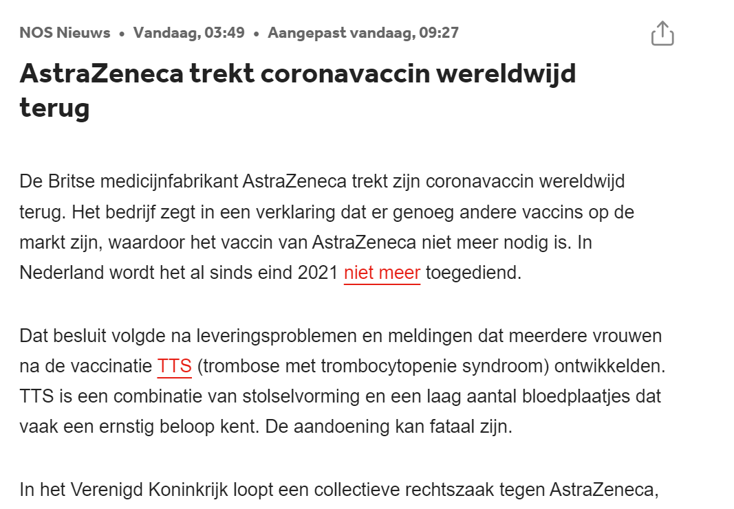 AstraZeneca trekt coronavaccin terug 'omdat er genoeg andere vaccins beschikbaar zijn' 🤡🤡🤡

Heeft natuurlijk niets te maken met bijwerkingen en oversterfte en alle lopende rechtszaken.

#vaccineSideEffects