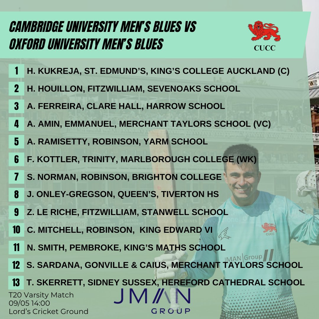 Issy Routledge and Hari Kukreja are delighted to announce their squads for the 2024 T20 Varsities at Lords Cricket Ground on Thursday 9th May.