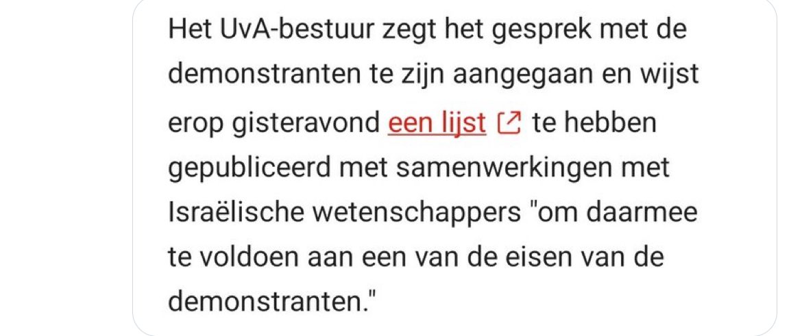 Dit raakt me echt. De universiteit van Amsterdam gaat een lijst van Israëlische wetenschappers waar ze mee samenwerken aan de ‘free palestine’ demonstranten geven. Een lijst van individuele personen. Kom op @UvA_Amsterdam dit geef je niet. Dit is eng. Dood eng. Lijsten / joden..