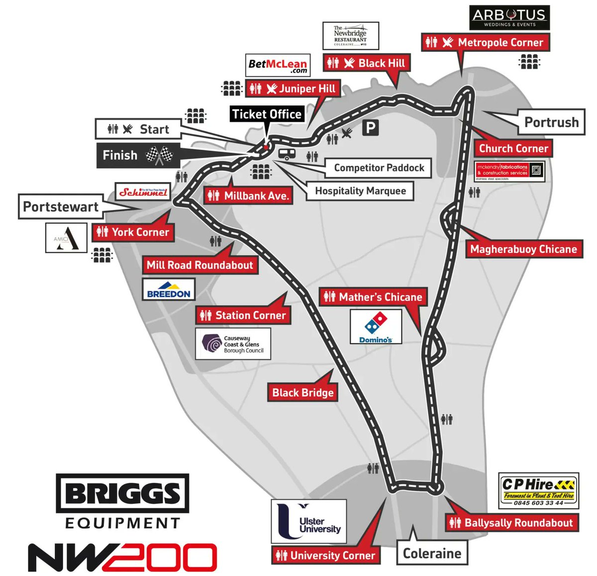 Best of luck to all the competitors, officials and marshals for the first practice day of the @northwest200. Fast & safe. 🏁🏍 Check out your vantage points! 👇 #NorthWest200 #NW200 #CausewayGlensEvents #VisitCauseway