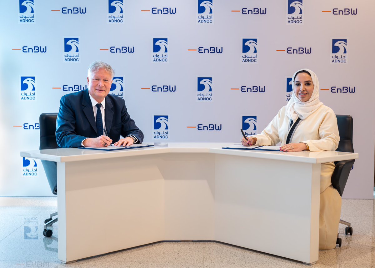 #AbuDhabi’s Adnoc and 🇩🇪EnBW ink a 15yr 0.6mn t/yr LNG supply deal, starting 2028.

LNG to be sourced from currently under development Ruwais project, which will have a 9.6mn t/yr capacity by 2028.

It’s the 2nd 🇦🇪🇩🇪 LNG supply deal, as 🇪🇺 seeks replacement for 🇷🇺 pipeline gas.