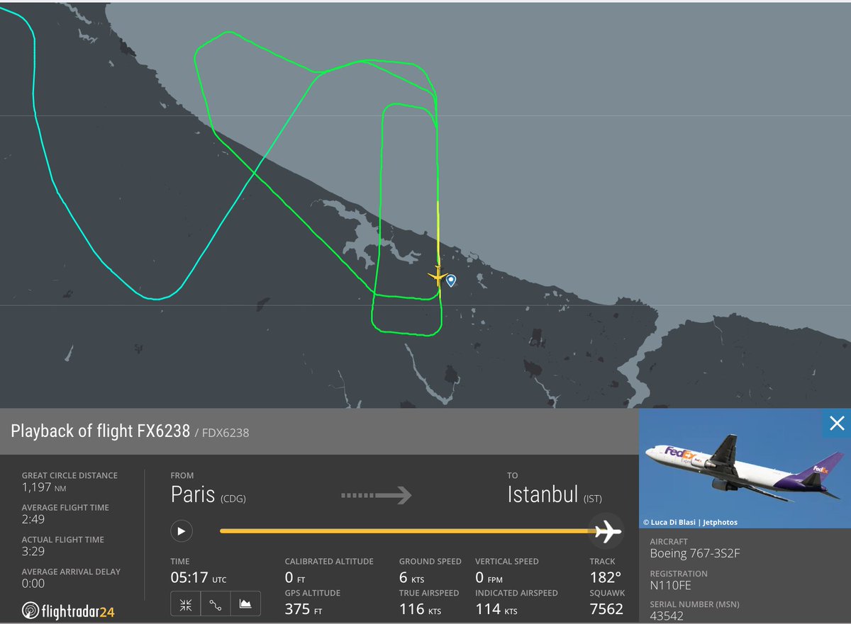 Here's the replay of #FX6238's flight on May 8th. As is often the case in such events, the aircraft appears to have flown a low pass over the runway to visually verify the status of the gear from the ground. flightradar24.com/data/flights/f…