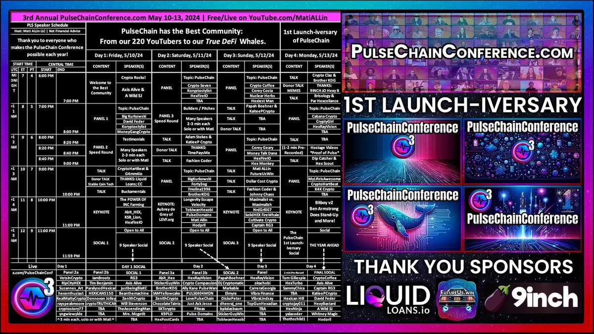 PulseChainConference.com May 10-13, 2024. You should watch and I'm not speaking.