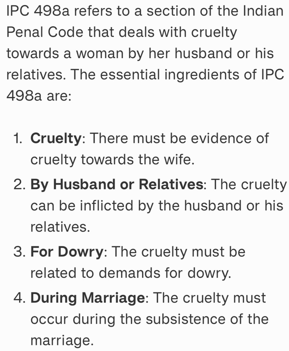 The #Essential #ingredients of #498A form the base for a complaint.

#Bharat #India
#important 
#KnowledgeIsPower 
#FalseCases
#GenderBiasedLaws