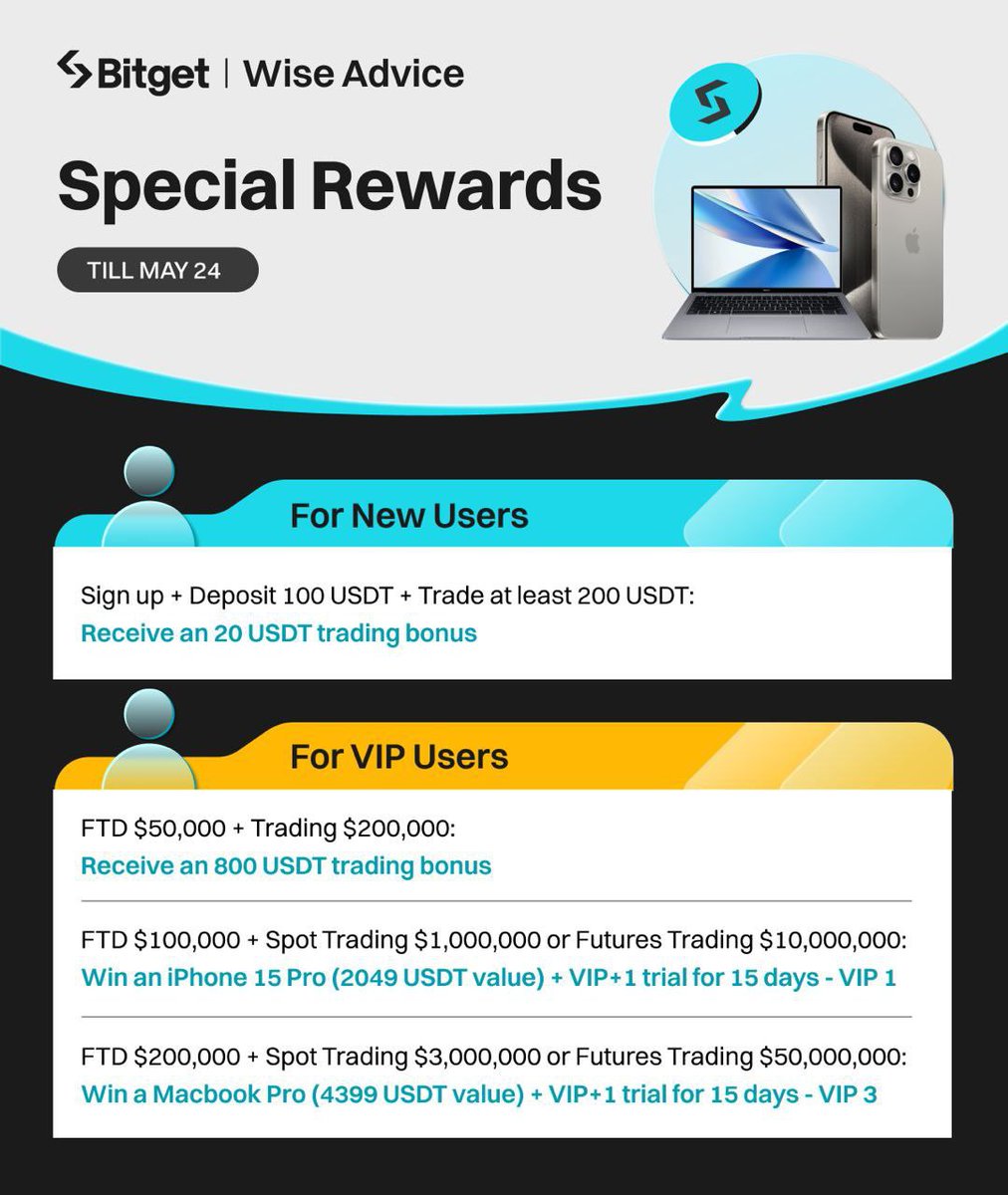 𝗪𝗶𝗻 𝗠𝗮𝗰𝗕𝗼𝗼𝗸 𝗣𝗿𝗼 𝗮𝗻𝗱 𝗶𝗣𝗵𝗼𝗻𝗲 𝟭𝟱 𝗣𝗿𝗼 📱💻 🤩 Special reward is waiting for the Wise Advice community on Bitget To get this special offer, you have to use this link to create your Bitget account 👇 tinyurl.com/2w7sysxc 𝙀𝙫𝙚𝙣𝙩 𝙍𝙪𝙡𝙚𝙨 👇…