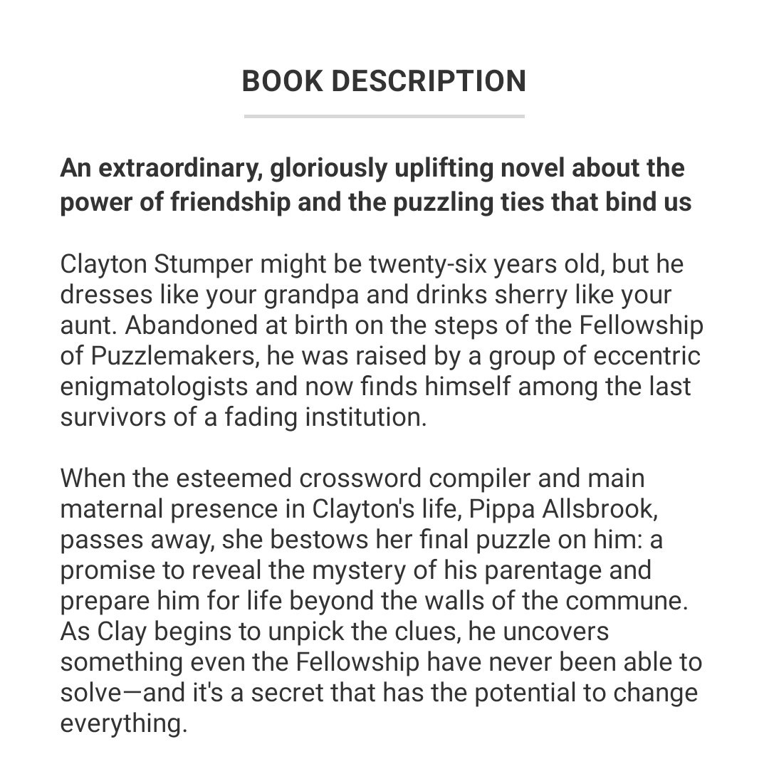 New #BookReview is up for The Fellowship of Puzzlemakers by Samuel Burr Out tomorrow, this is a wonderfully uplifting book about pushing out of your comfort zone #BookTwitter #booktwt @orionbooks