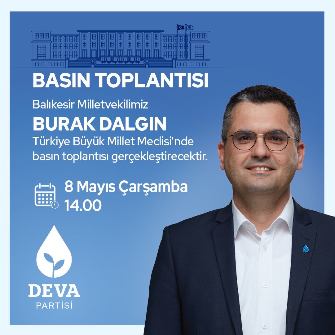 Balıkesir Milletvekilimiz @bdalgin, Türkiye Büyük Millet Meclisi'nde basın toplantısı düzenleyecektir. 🗓 8 Mayıs Çarşamba 🕰 14.00 📺 TBMM
