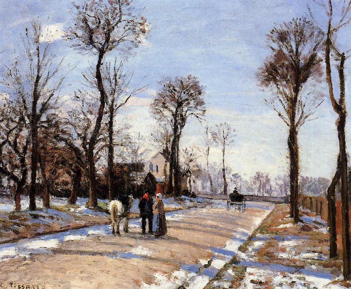 Camille Pissarro, Calle Invierno Luz del sol y nieve.