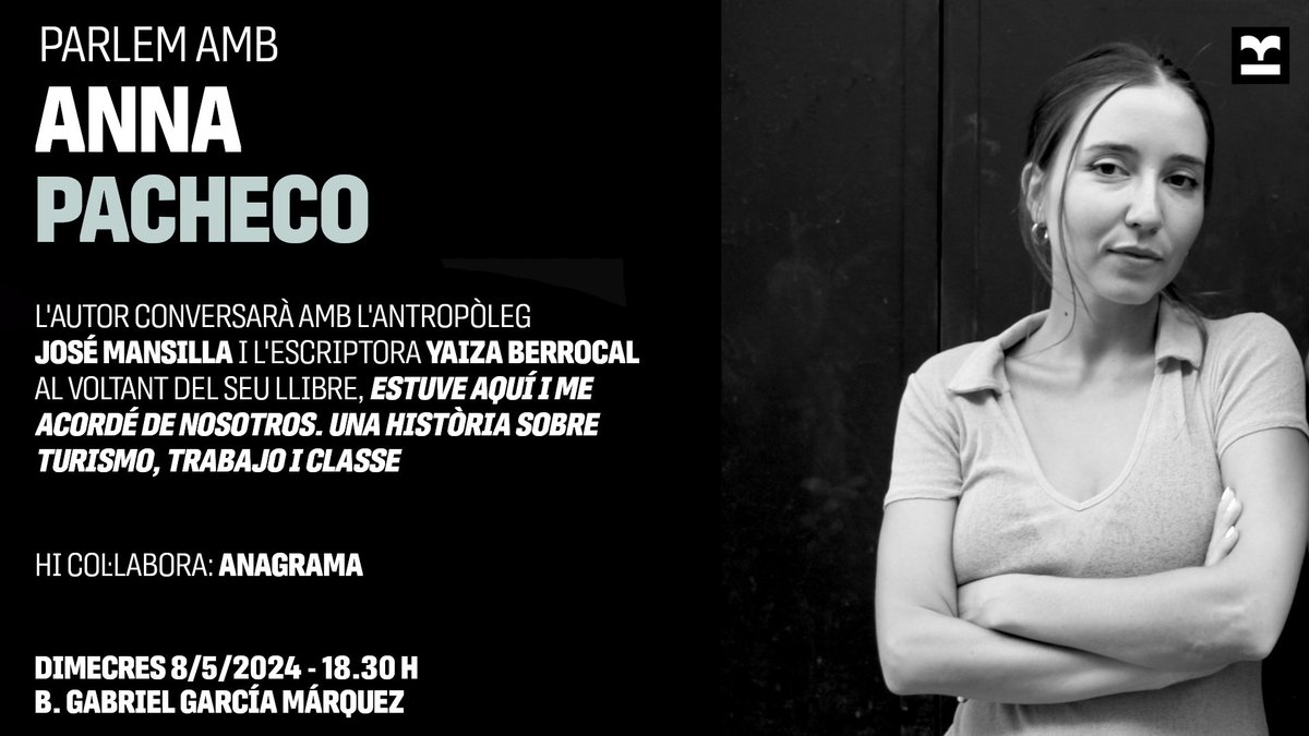 Avui, a la @bgarciamarquez (la receptora de la taxa turístic perquè es veu que cal millorar-ne el seu ús turístic 🤷🏾‍♀️😱) l'@annapacheco__ conversarà amb la Yaiza Berrocal i el José Mansilla @antroperplejo sobre turisme, treball i classe. #aciesremapoc