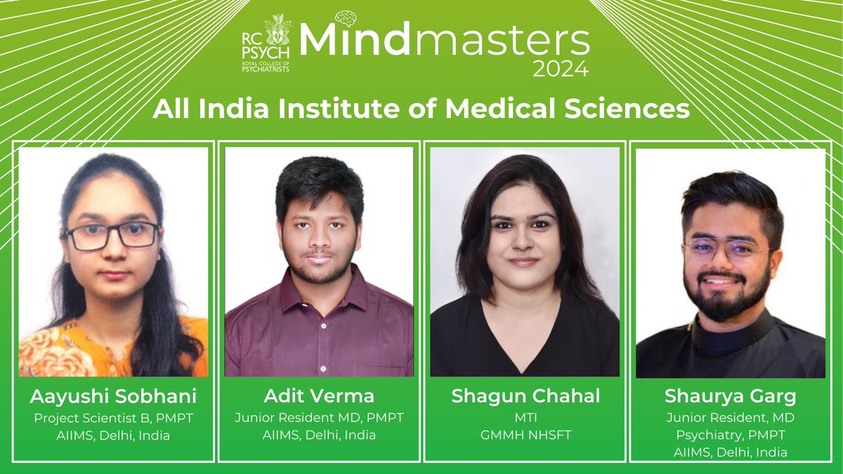 RCPsych International (@rcpsychintl) on Twitter photo We are delighted to welcome a Mindmasters first – the All India Institute of Medical Sciences Team! Join us from 6-8pm on 16th June in Edinburgh to cheer them along. <a href="/AditVerma7/">Adit Verma</a> <a href="/ShagunChahal9/">Shagun Chahal</a> We are delighted to welcome a Mindmasters first – the All India Institute of Medical Sciences Team! Join us from 6-8pm on 16th June in Edinburgh to cheer them along. <a href="/AditVerma7/">Adit Verma</a> <a href="/ShagunChahal9/">Shagun Chahal</a>