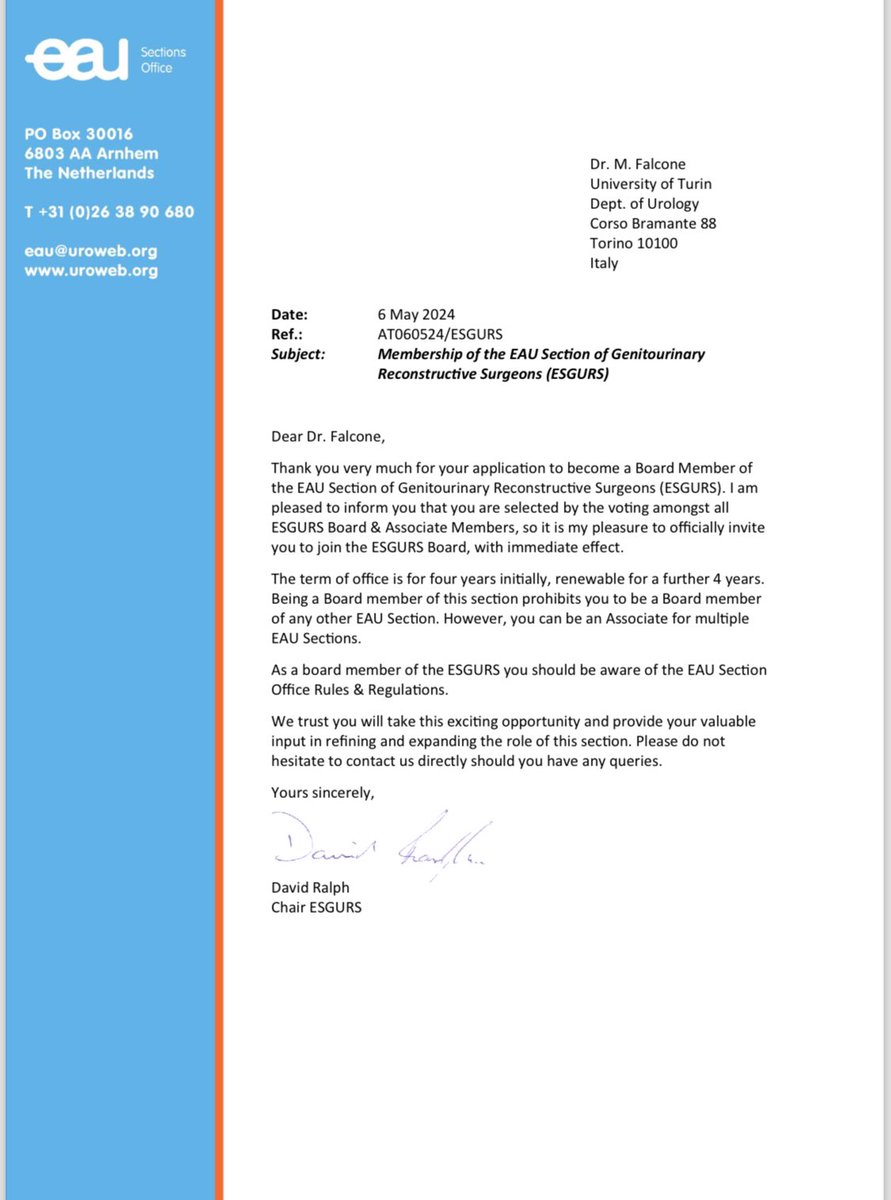 Honored to join #ESGURS as board member 🙌🏽 Thanks to all members for trusting me 🔝 Looking forward to spread #reconstructive urology interest worldwide 🌎 @Uroweb @paolo_gontero @UroMolinette