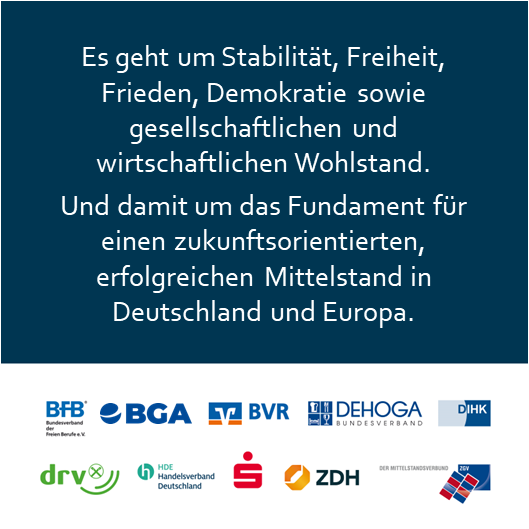 Zusammen für ein starkes #Europa: Die Verbände der AG #Mittelstand starten einen gemeinsamen Wahlaufruf zur #Europawahl mit Reformvorschlägen. @mittelstand_der zdh.de/presse/veroeff…