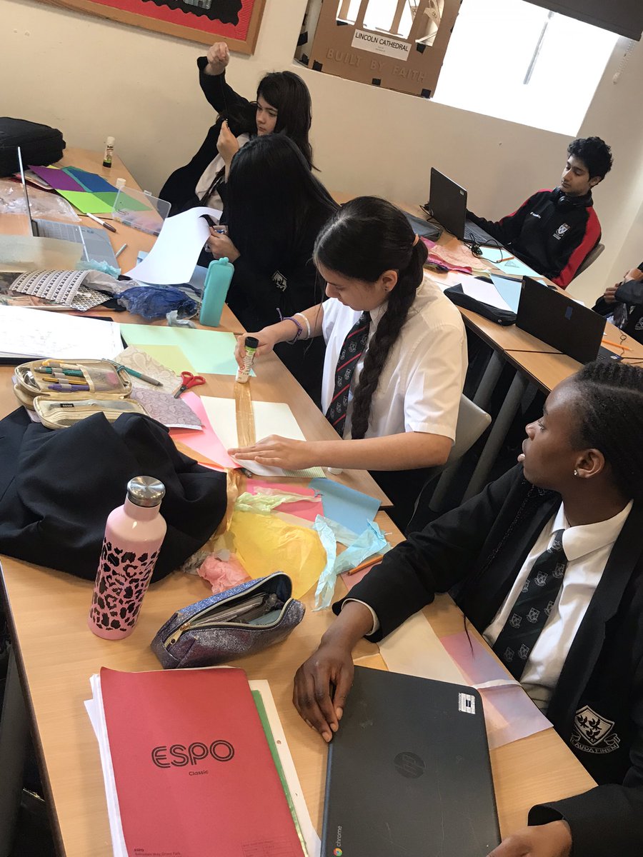 Beads and paper and glue, oh my! Well-being Wednesday with @Year8_NHS - collage making in preparation for our #SpiritedArts competition entries later this term with @RE_Today. Today’s theme is “How do we envisage God?” @NottsHigh