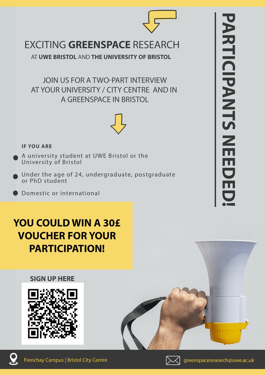 We are still recruiting students for this research, sign up through QR code, please share with your students @UWEBristol @BristolUni @TheSUatUWE @Bristol_SU