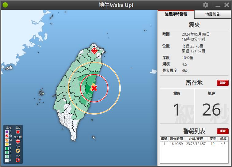 台北預估震度 1 級
2024-05-08 16:40:59 (UTC+8)
#地震 #地震速報 #台灣 #earthquakes #Earthquake #Taiwan