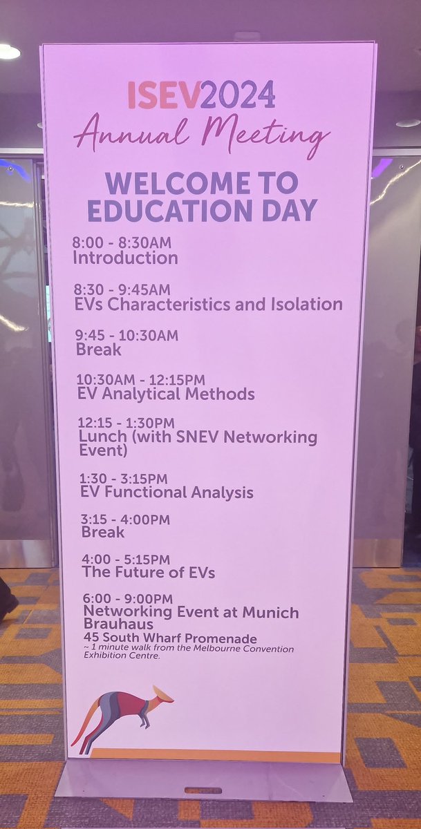 WadsackLab's tweet photo. @ChristianWad1 &amp; @MichaelaKla are currently at the #ISEV2024 in Melbourne🦘After 16 fascinating talks at the Education Day we've definitely learned a lot&amp;encountered the unknown. Stay tuned for Friday's poster session- @MichaelaKla will present her latest data on placental sEVs🫧 https://t.co/InPiuLS7K9