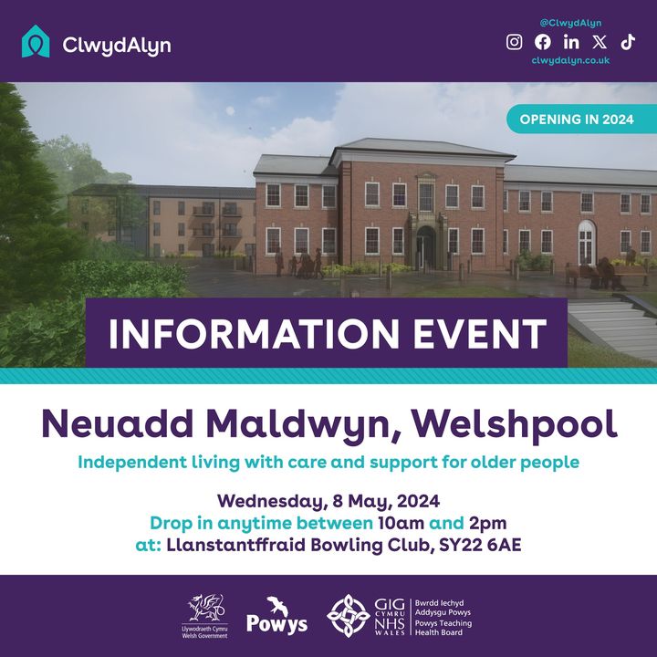 📆 Information event today! We are hosting another information event on today this time at Llanstantffraid Bowling Club. Come along to find out more about Neuadd Maldwyn and independent living with care and support. Drop in between 10:00am and 2:00pm.
