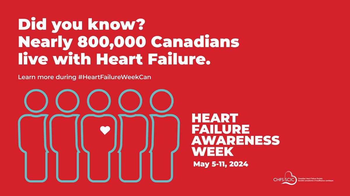 It's Heart Failure Awareness Week 2024. Let's come together to raise awareness and support those affected by heart failure. Visit heartfailure.ca for more information and resources. #HeartFailureWeekCan @HeartandStroke
