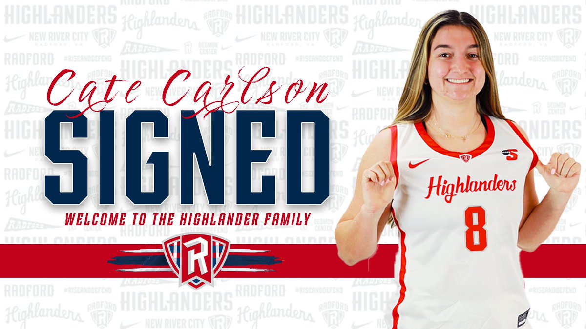 ✍️ 𝓢𝓲𝓰𝓷𝓮𝓭 Welcome to Highlander Nation, Cate! 🛡️ Cate Carlson ⛹️‍♀️ 5'10' Guard 🏡 Virginia Beach, Va. ➡️ William & Mary #RadfordTough | #RiseAndDefend