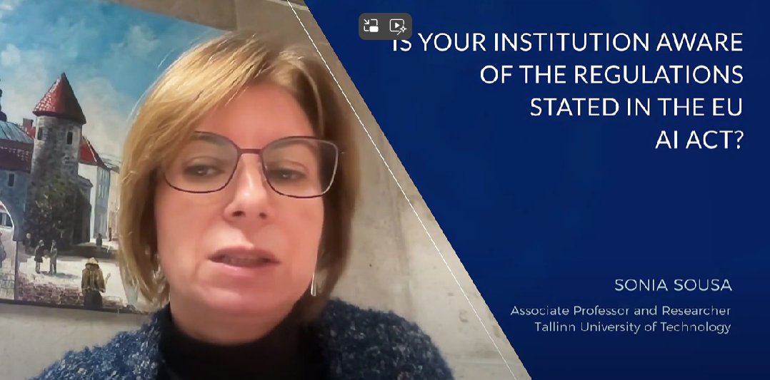 In a recent interview with Sónia Sousa, Associate Professor and Researcher at @TallinnTech, we delved into the fascinating realm of artificial intelligence (AI) She was asked about the EU regulations. Watch her answer here! 📽 youtu.be/f6WYiI4JMkU?si… #SPATIALtestimonials