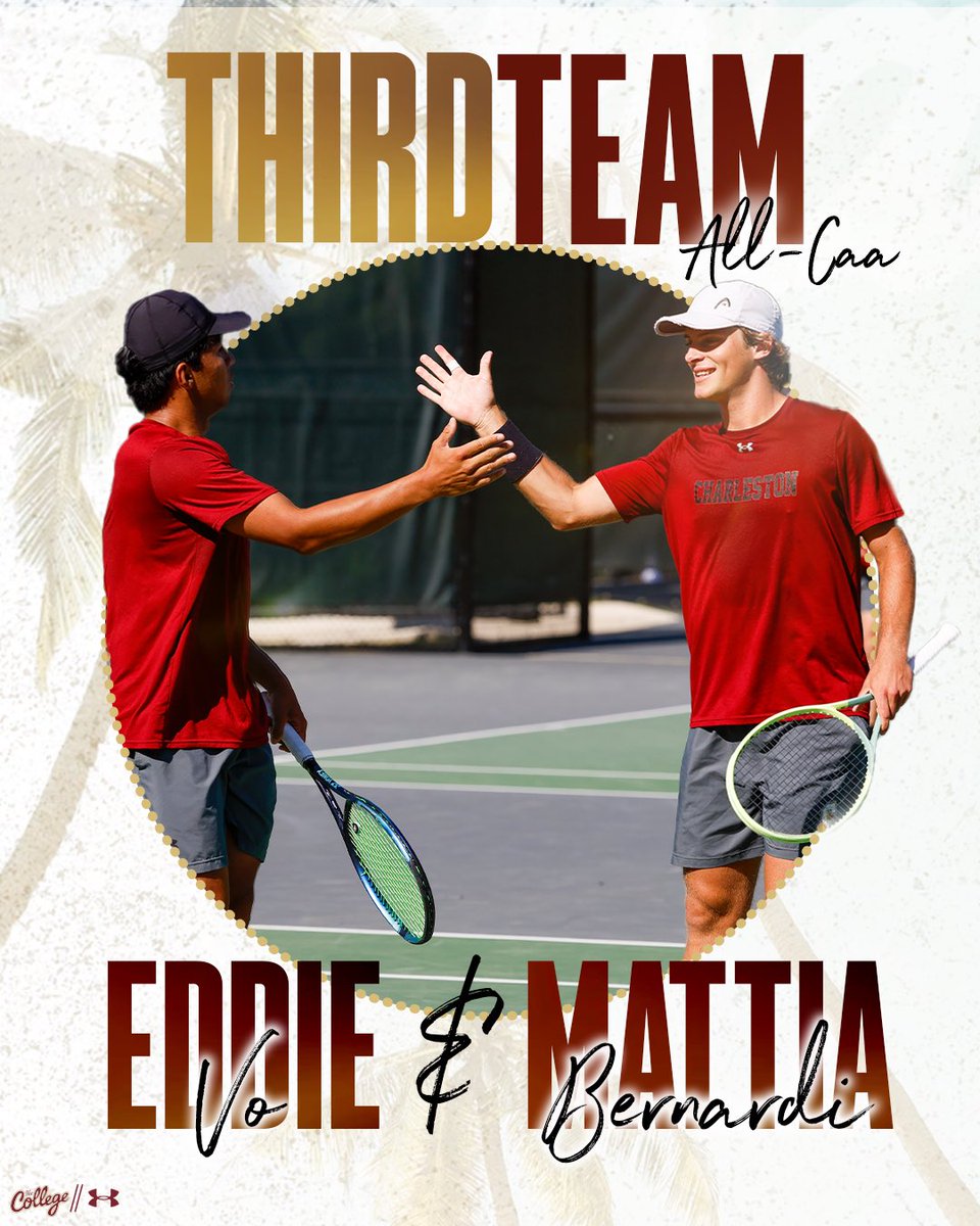 CofCMTennis's tweet photo. Third Team All-CAA Doubles honors for Eddie Vo and Mattia Bernardi ⭐️

#TheCollege🌴🎾 https://t.co/xwg73h3FIr