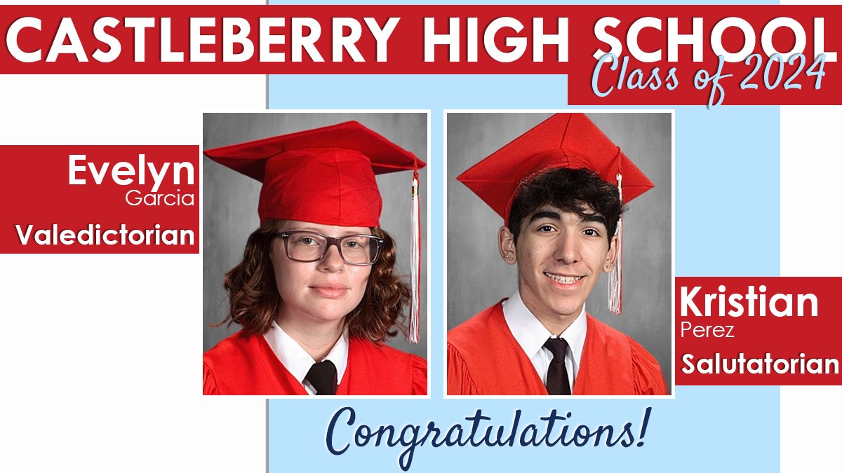 Congratulations to the 2024 Castleberry High School valedictorian and salutatorian! 🎓

Read more about the scholars on the district’s website at castleberryisd.net/news/23-24news….  

#castleberryisd #chs_lions #classof2024