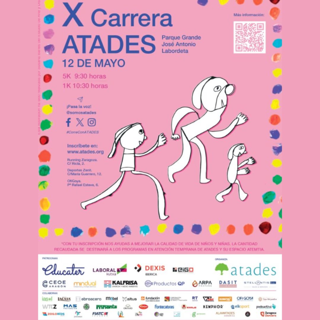 Tenemos cita el 12 de mayo en el Parque Grande José Antonio Labordeta, donde un año más estaremos apoyando e hidratando a todos los participantes de la X edición de la Carrera Solidaria Atades. La recaudación se destinarán a proyectos y programas de ATADES y Espacio Atemtia.