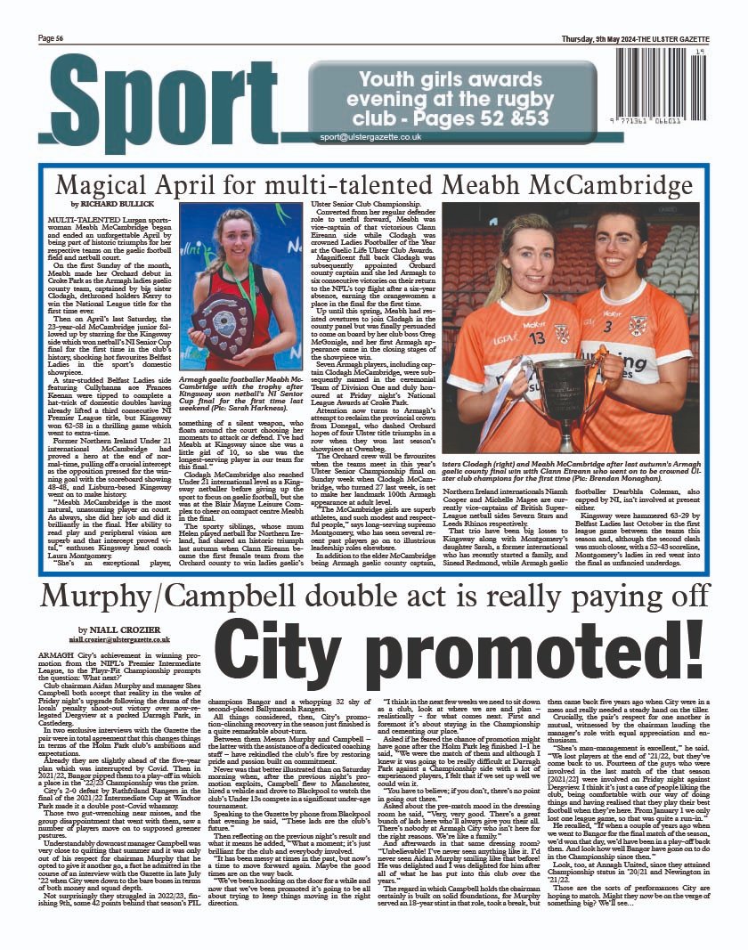 Making the sport headlines in this week's Ulster Gazette. Pick up your copy today.