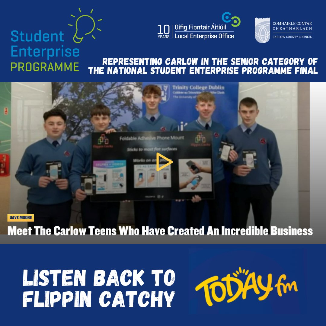 'Flippin' Catchy is flippin' genius!' says @TodayFM   (and we agree!) 🤩
Now representing #Carlow in the National @StudentEntProg Finals, Adam Cleary from Flippin' Catchy joined @DaveTodayFM  to explain all. Take a listen at todayfm.com/podcasts/dave-…