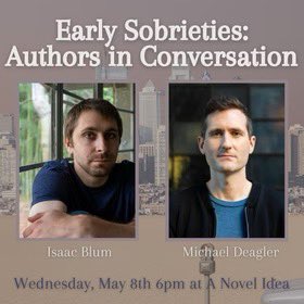 In conversation for EARLY SOBRIETIES w/ my buddy @isaacblum_ at A Novel Idea On Passyunk tonight. This is THE Philadelphia event for my obnoxiously Philadelphia novel—watch me squirm before my friends and relatives!