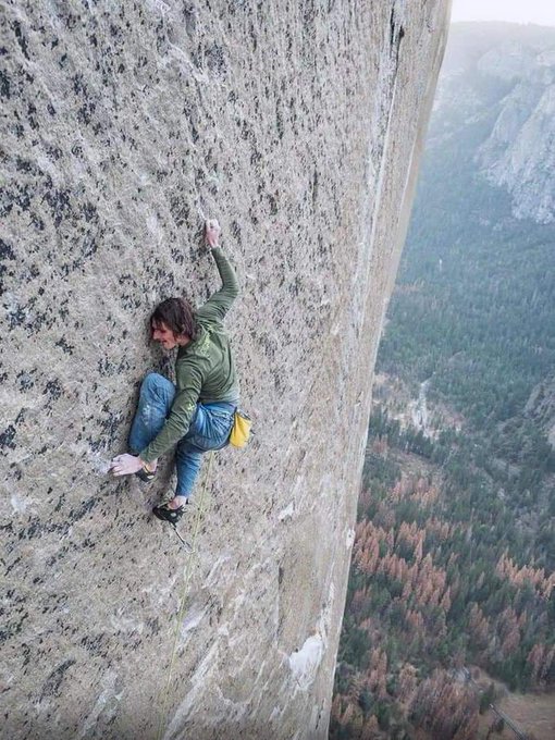 Czech climber Adam Ondra climbing El Capitán in Yosemite National Park.