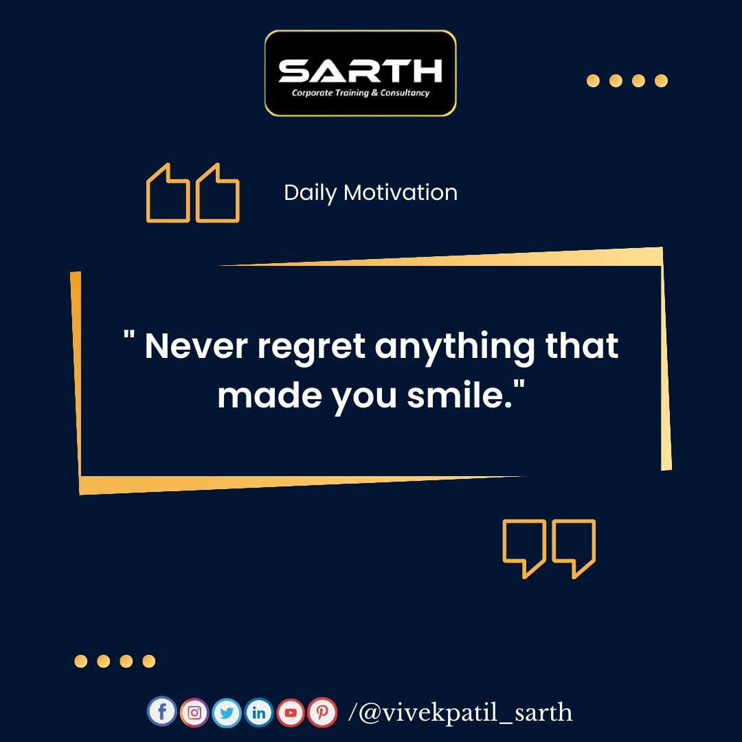 ' Never regret anything that made you smile.'
#motivation #motivationalquote #motivationdaily #motivateyourself #inspiration #inspirationalquotes #quotesdaily #dailyinspiration #inspirationalwords #nashikcity