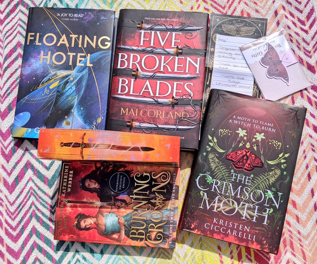 Received some amazing #bookmail over the last few weeks! Excited for all of these.✨

An extra thank you @ZaffreBooks @bonnierbooks_uk and @ElStammeijer for the Five Broken Blades proof! Can't wait to start it.