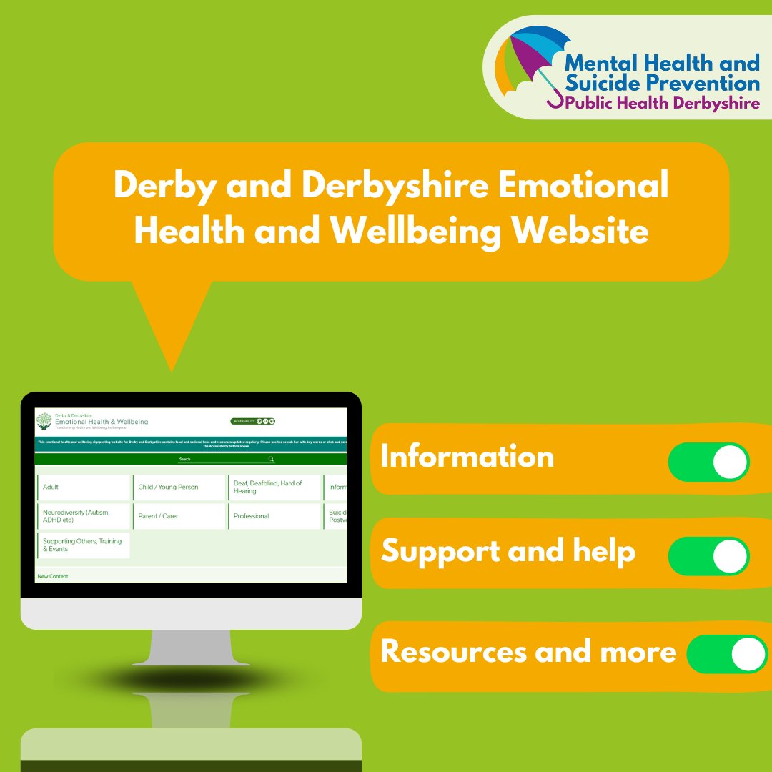 The Derby and Derbyshire Emotional Wellbeing Website is a central hub for mental health and wellbeing information. It has support information for mental health and suicide prevention Crisis information Campaign details Neurodiversity support …byshireemotionalhealthandwellbeing.uk