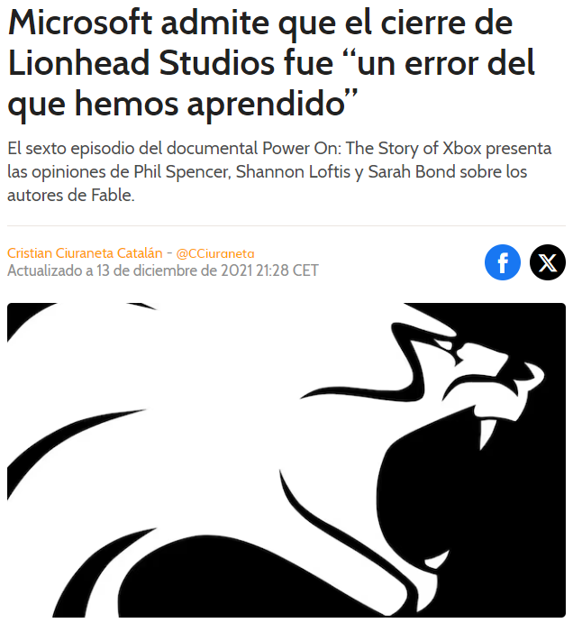dga_art's tweet photo. @DayoScript Se reunieron en la madrugada para tomar la decisión, y fue tan abrupto que los empleados de Lionhead llegaron al día siguiente a trabajar normal, y no se enteraron de que estaban sin trabajo hasta que uno de ellos vio la noticia en IGN. Y por lo que se ve, MS no aprendio mucho. https://t.co/6F5yFWsSNz