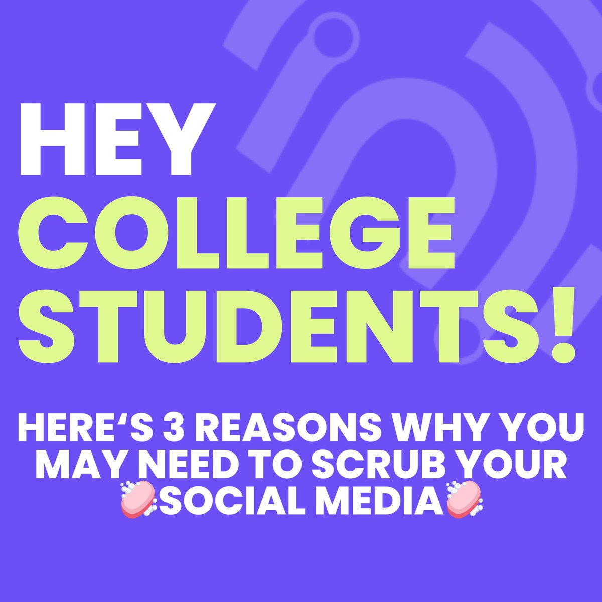 HEY COLLEGE STUDENTS📣📣

Three Reasons Why You Need to Scrub Your Socials: 
1. College is the time to build your reputation 
2. Cancel Culture is real
3. It is easier than ever to clean up your old posts, with LifeBrand

Head to lifebrand.life and use code GRAD24 to get