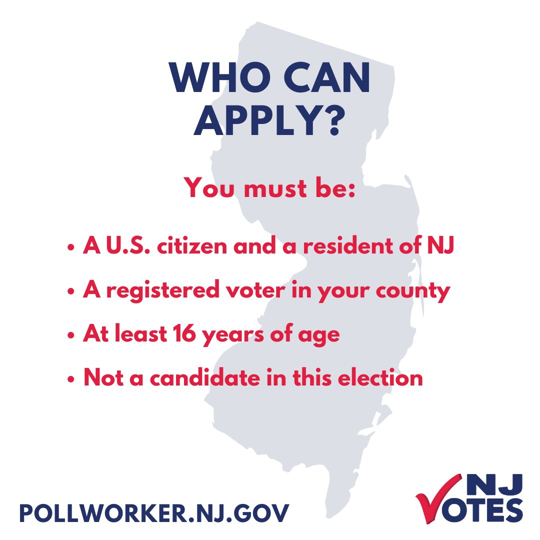 Attention New Jersey citizens age 16 and older: Your community needs YOU to serve as a poll worker for the 2024 Primary Election – Tuesday, June 4. Get details and apply now at PollWorker.NJ.Gov. #NJVotes #PowerThePolls