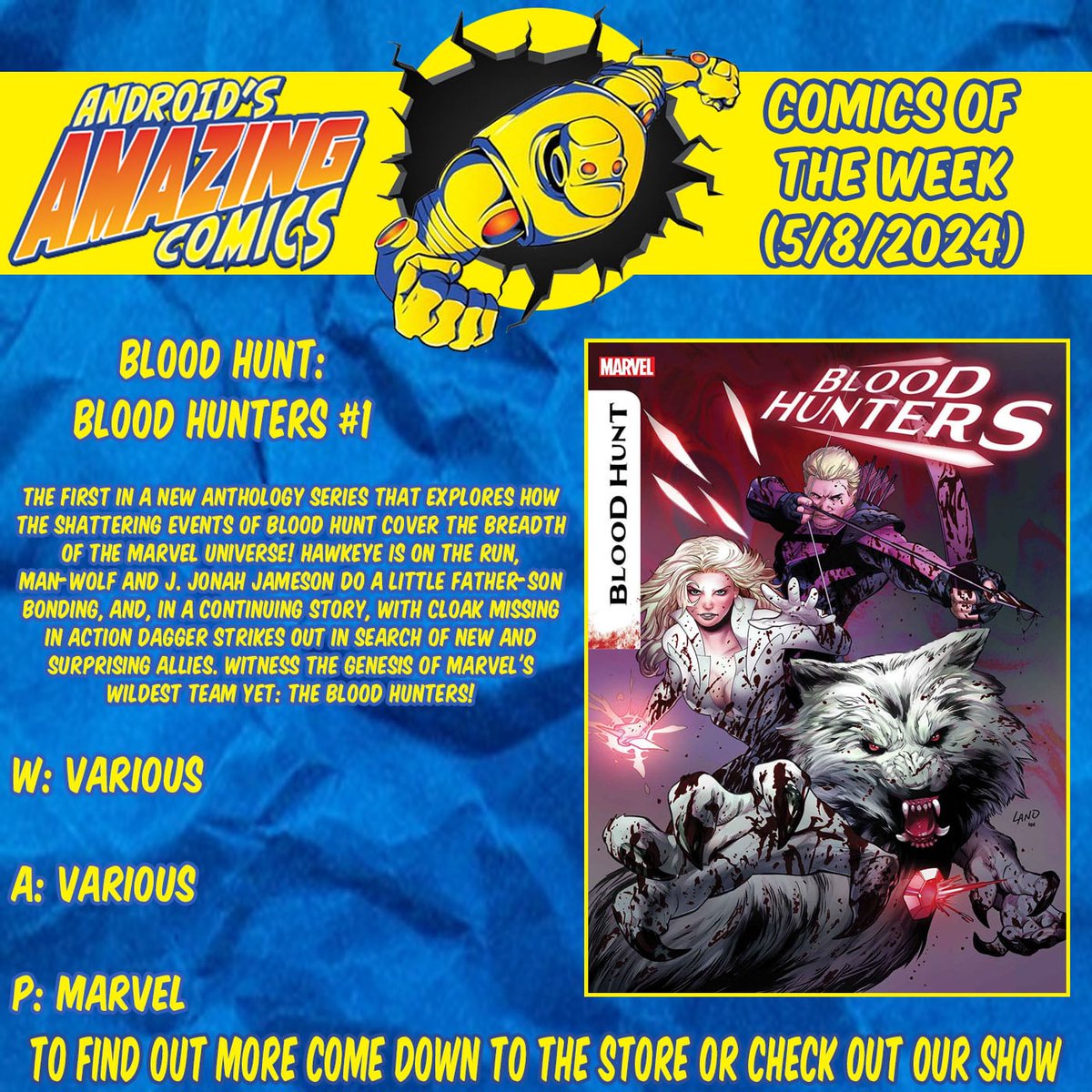 A new week means a new batch of comics! Here are our picks! BLOOD HUNT: BLOOD HUNTERS W: Various A: Various P: @Marvel #picksoftheweek #newproduct #newinstock #comicbooks #comics #NCBD #marvel #marvelcomics #bloodhunt #bloodhunters